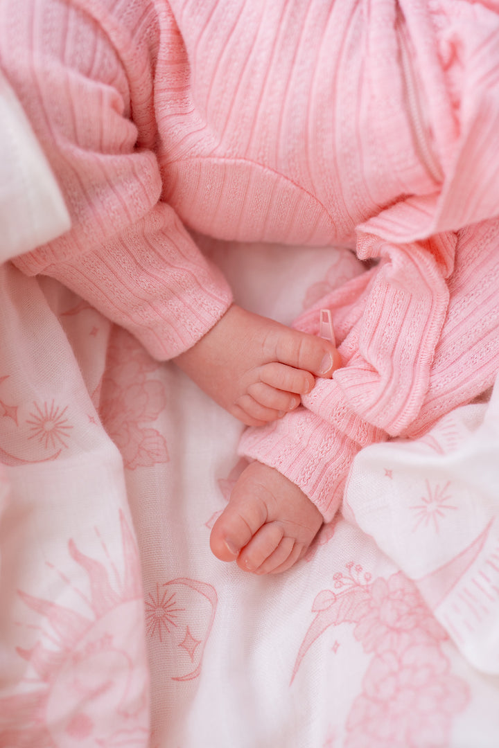 Frill Zip Romper | Peony Rib Pointelle