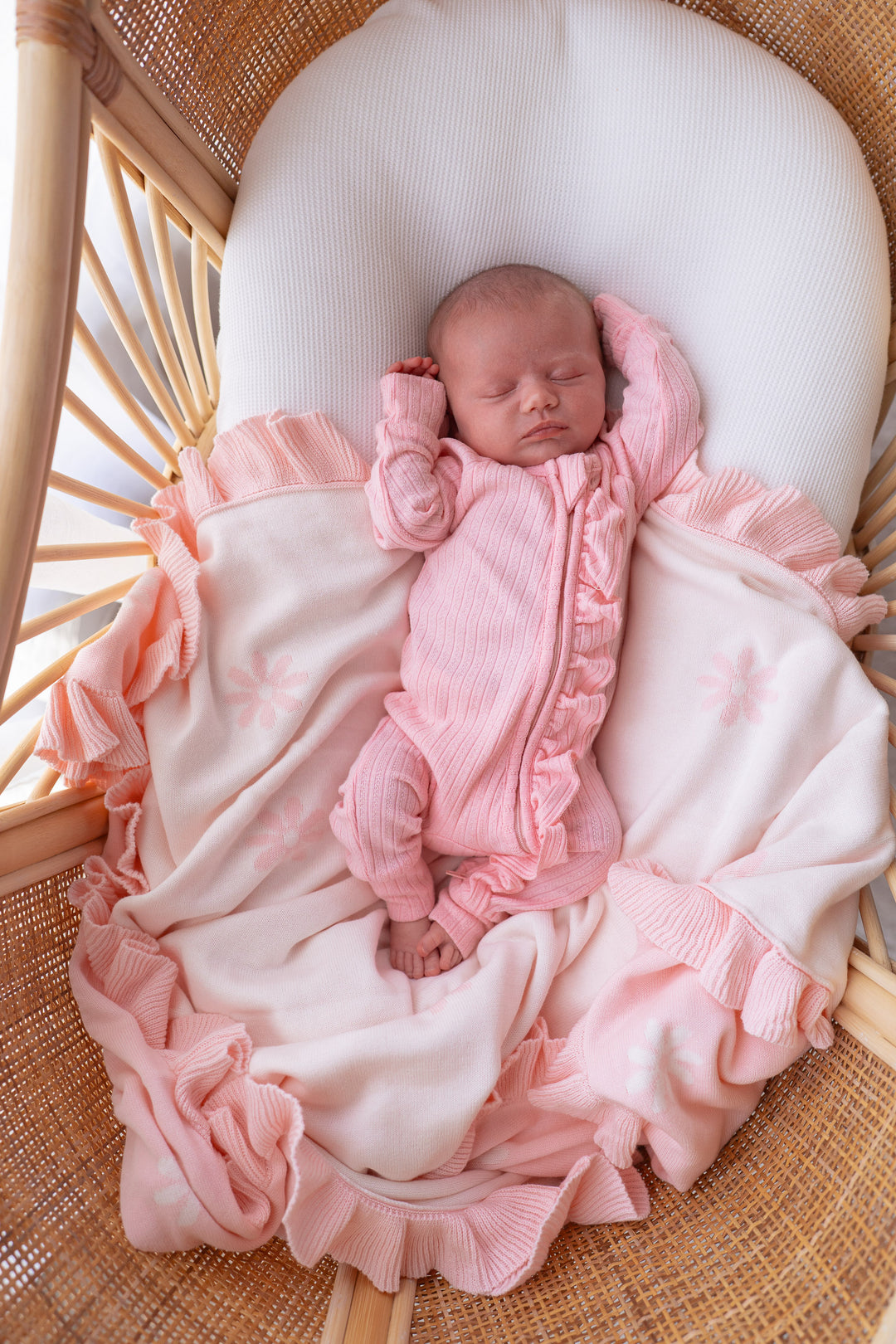 Frill Knit Blanket | Baby Pink Floral