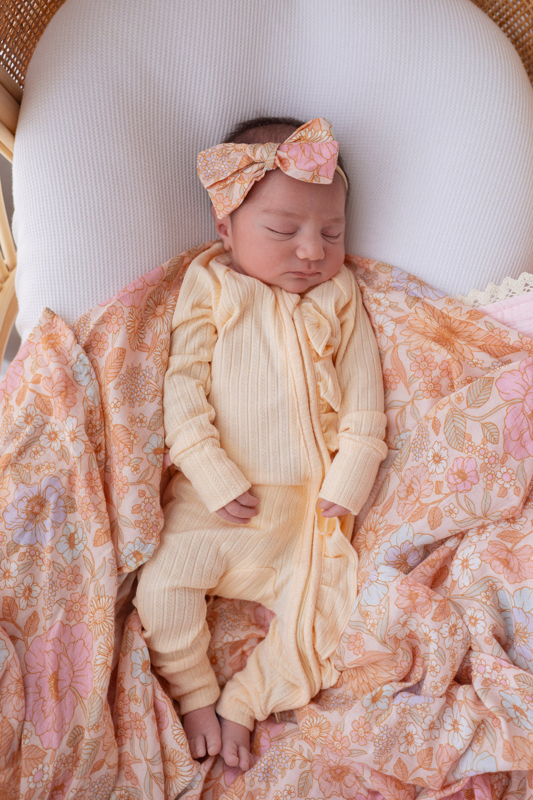 Frill Zip Romper | Pastel Lemon Rib Pointelle