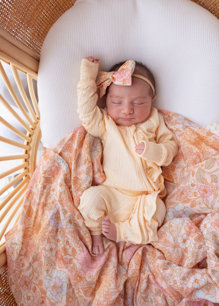 Frill Zip Romper | Pastel Lemon Rib Pointelle