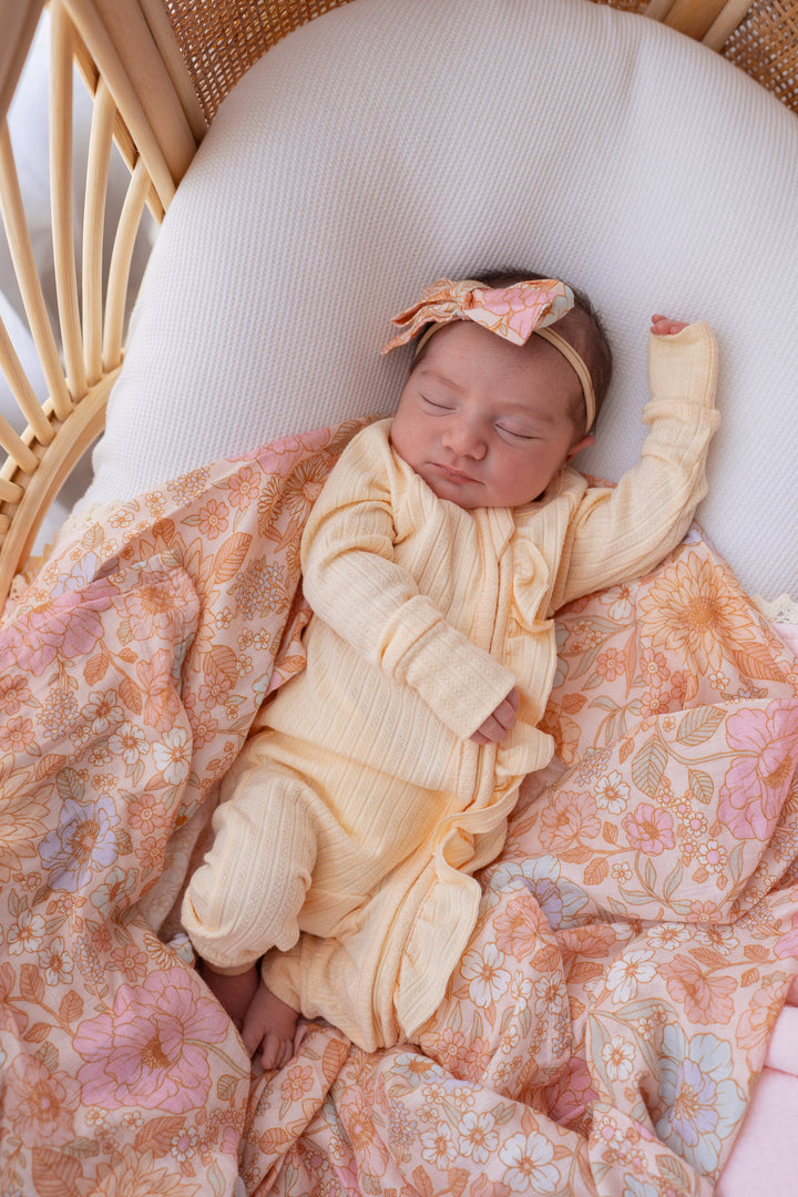 Frill Zip Romper | Pastel Lemon Rib Pointelle