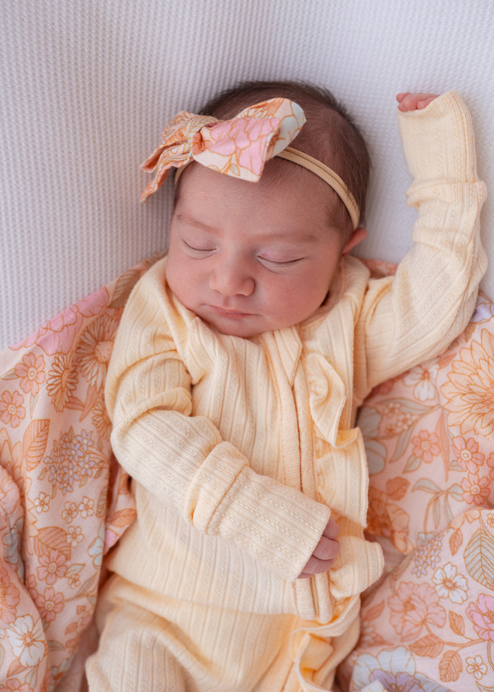 Frill Zip Romper | Pastel Lemon Rib Pointelle