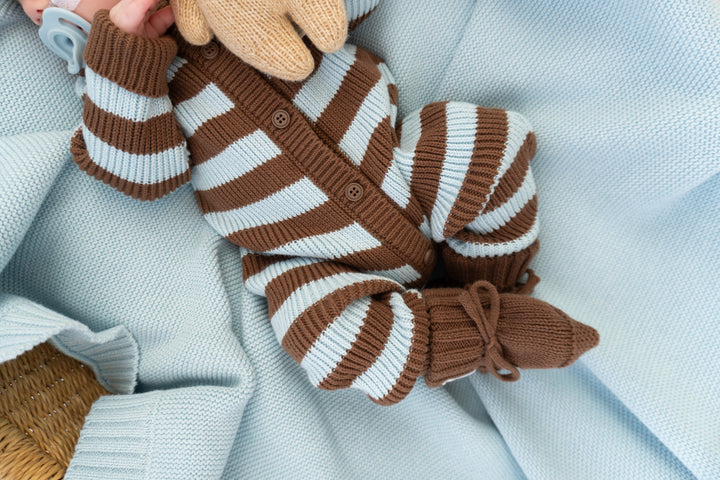 Chunky Knit Classic Romper | Choc Blue Stripe *AUGUST PRE-ORDER*