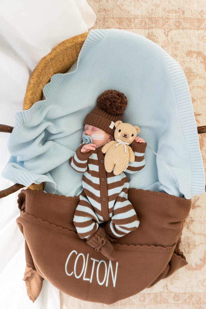 Chunky Knit Classic Romper | Choc Blue Stripe *AUGUST PRE-ORDER*