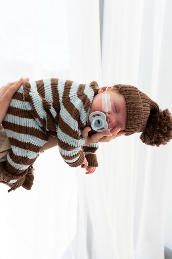 Chunky Knit Classic Romper | Choc Blue Stripe