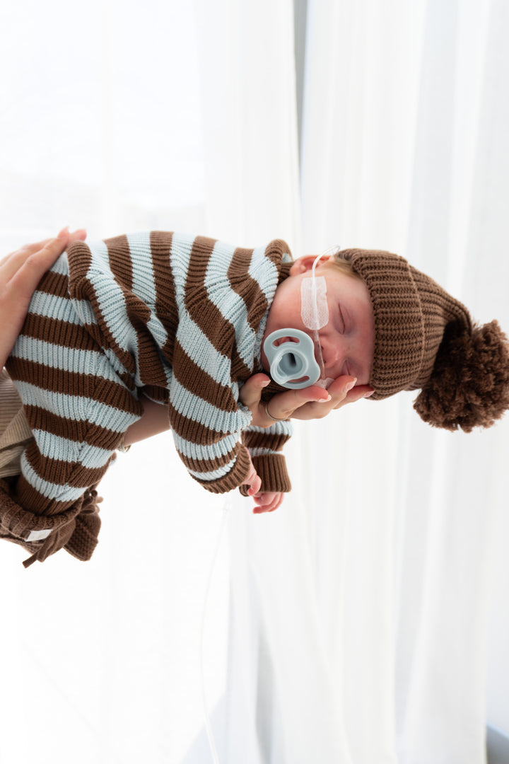 Chunky Knit Classic Romper | Choc Blue Stripe *AUGUST PRE-ORDER*