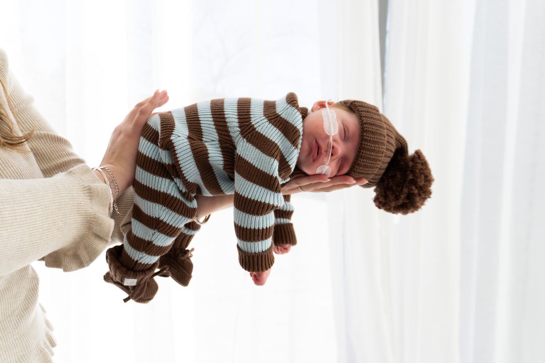 Chunky Knit Classic Romper | Choc Blue Stripe *AUGUST PRE-ORDER*