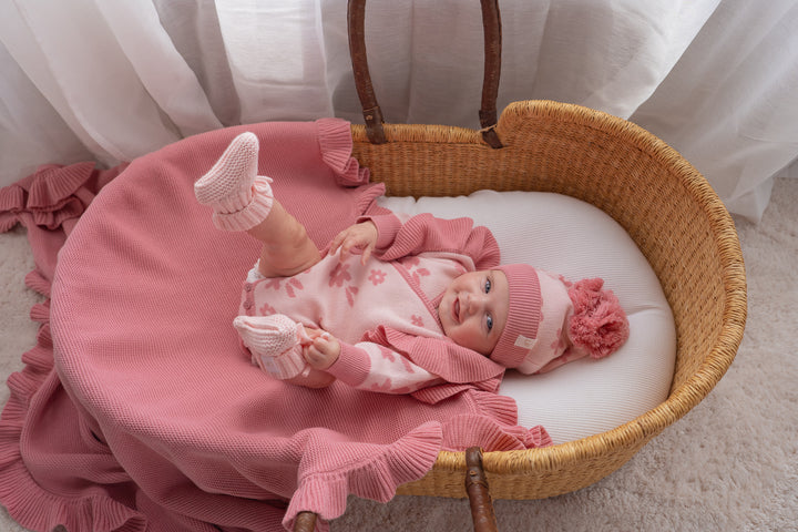 Knitted Pom Beanie | Daisy Floral Strawberry