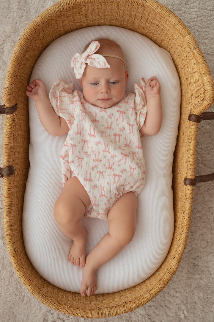 Frill Muslin Romper | Pink Bow Floral