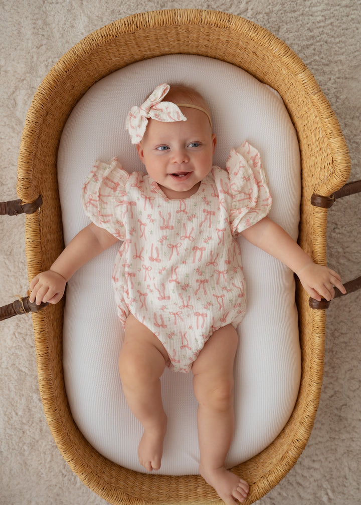 Frill Muslin Romper | Pink Bow Floral