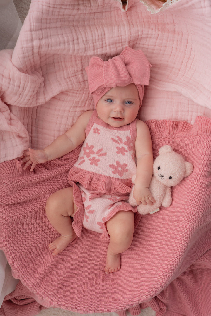 Knit Summer Set | Daisy Floral Strawberry