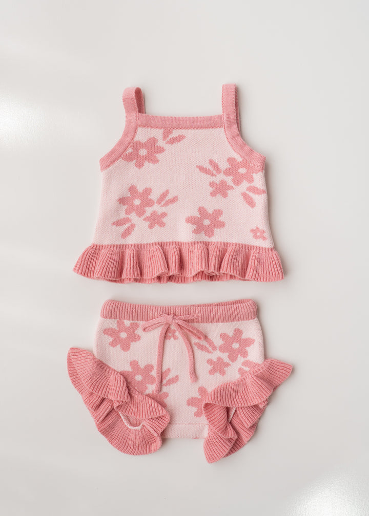 Knit Summer Set | Daisy Floral Strawberry