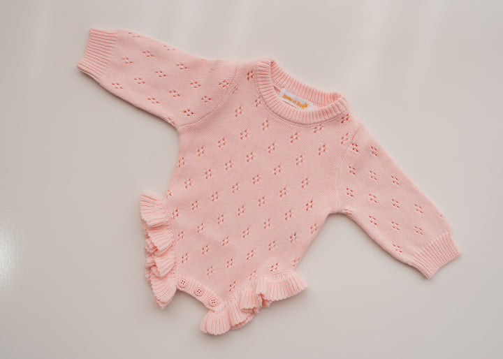Frill Knit Pointelle Romper | Baby Pink
