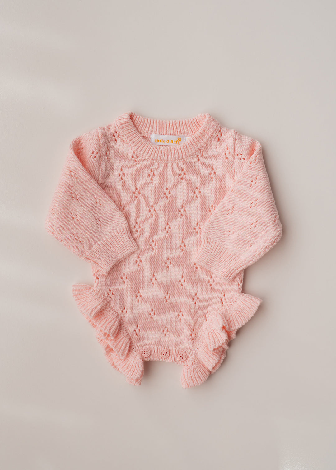 Frill Knit Pointelle Romper | Baby Pink