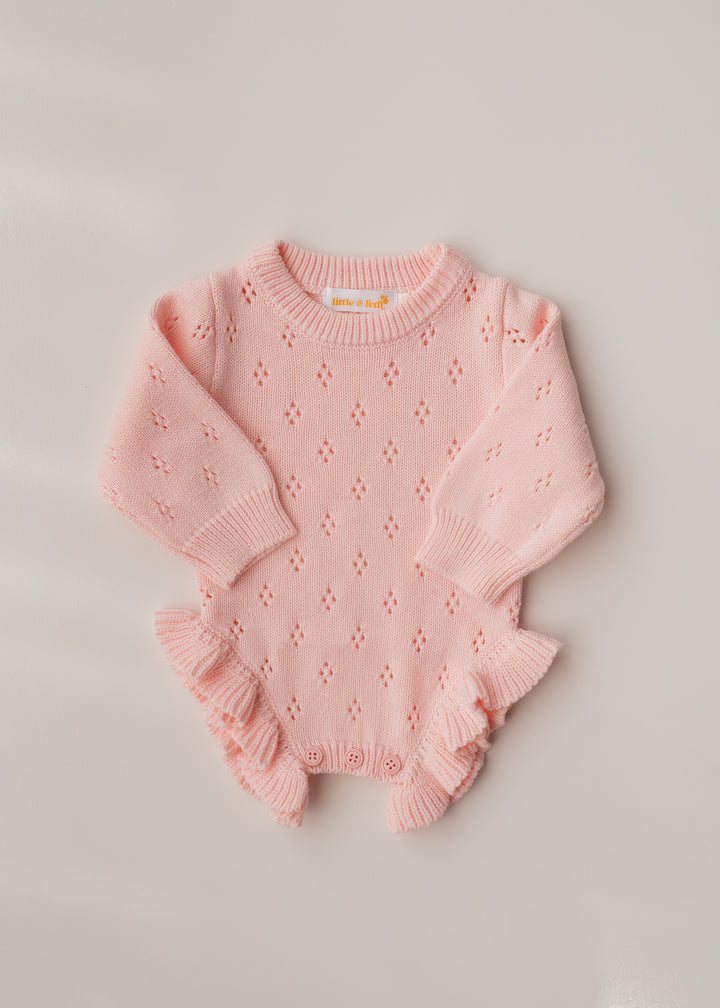 Frill Knit Pointelle Romper | Baby Pink