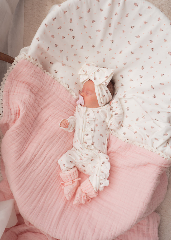 Frill Zip Romper | Pink Ladybug