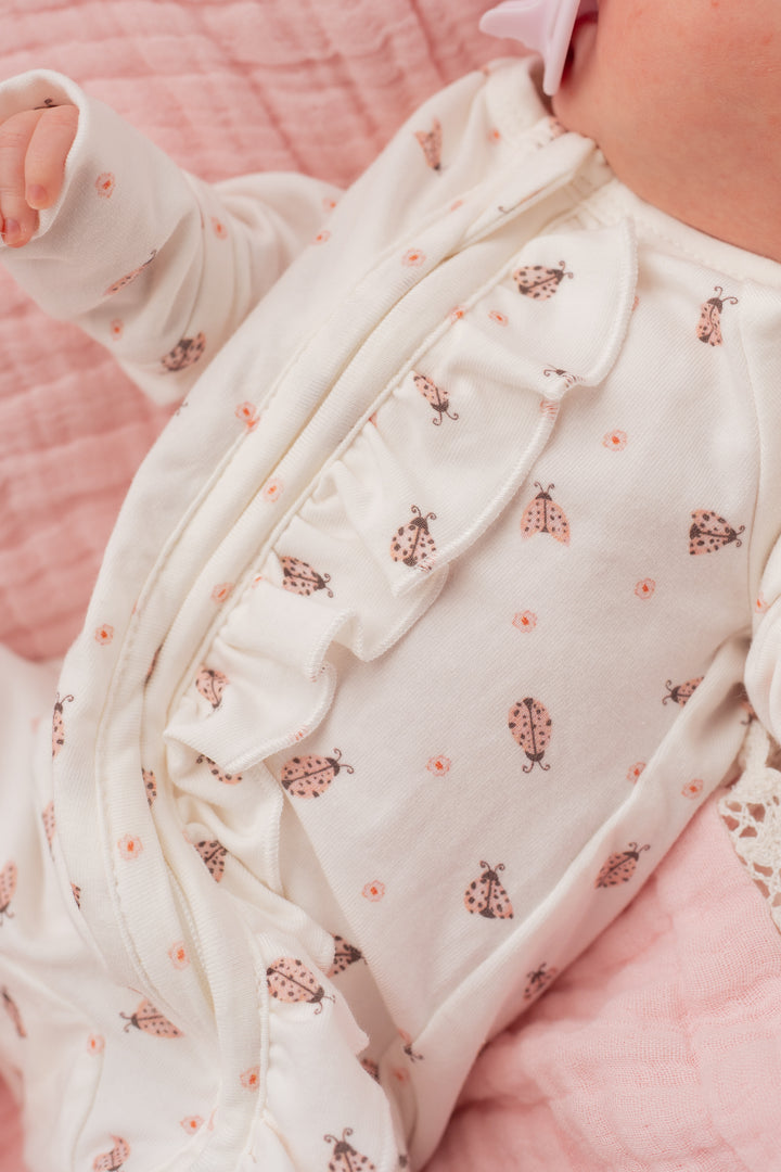Frill Zip Romper | Pink Ladybug