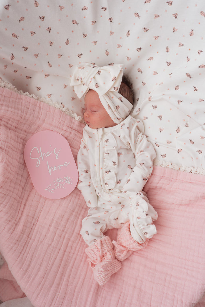 Frill Zip Romper | Pink Ladybug