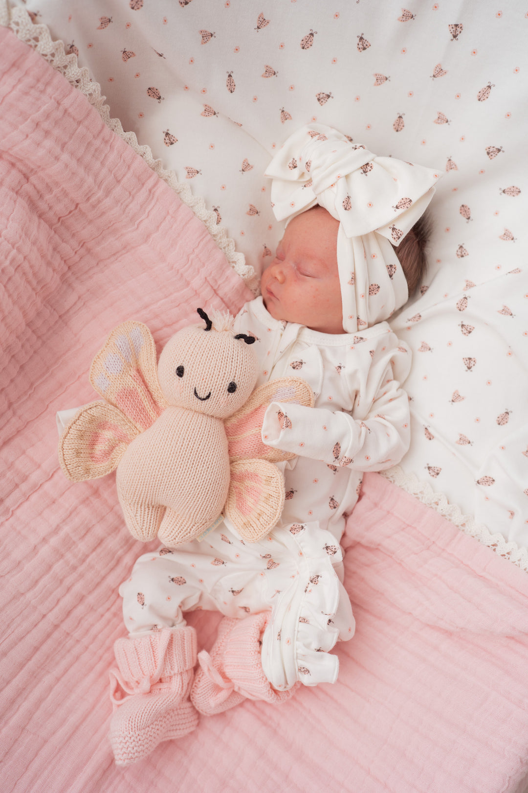 Frill Zip Romper | Pink Ladybug