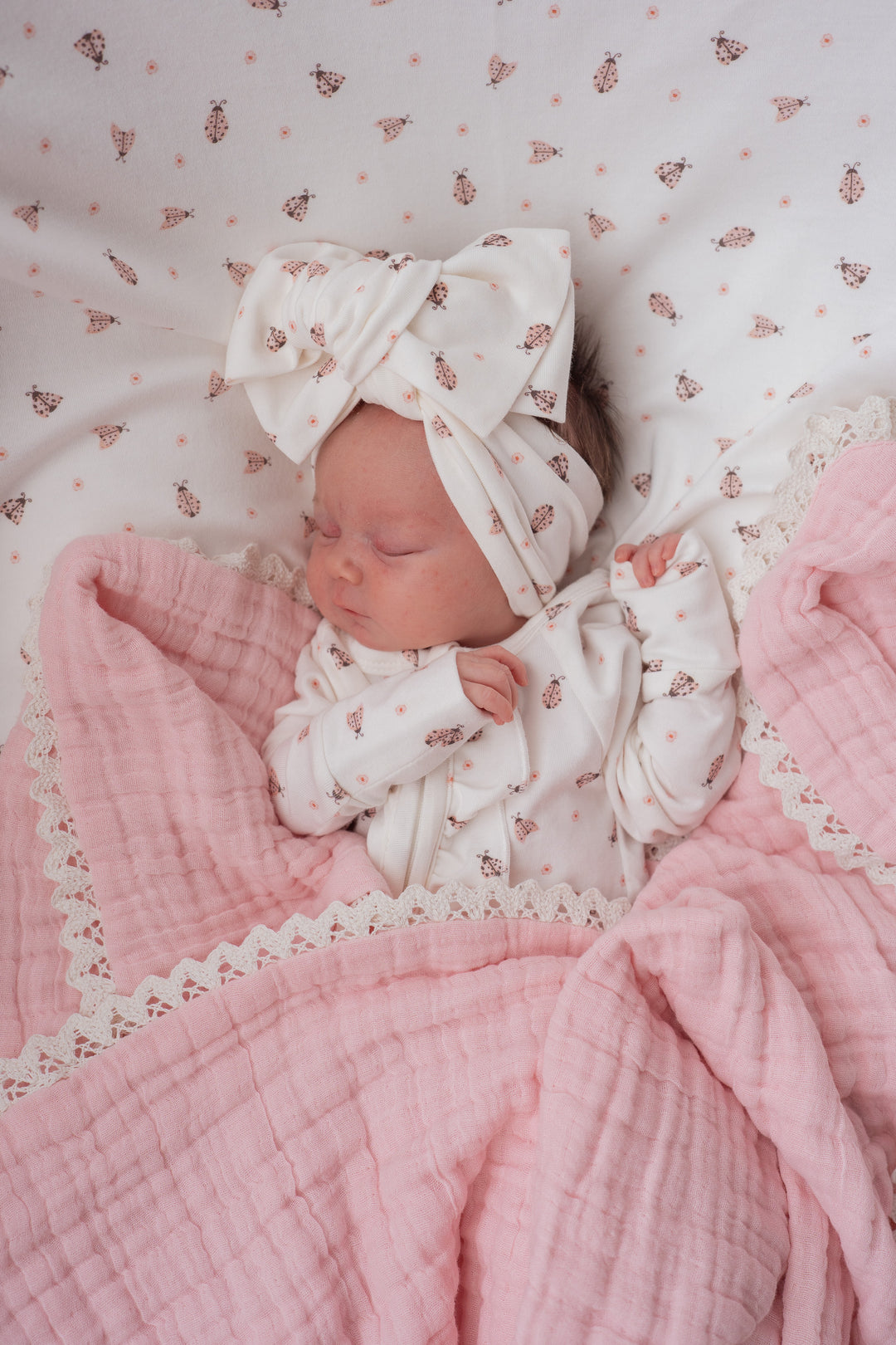 Frill Zip Romper | Pink Ladybug