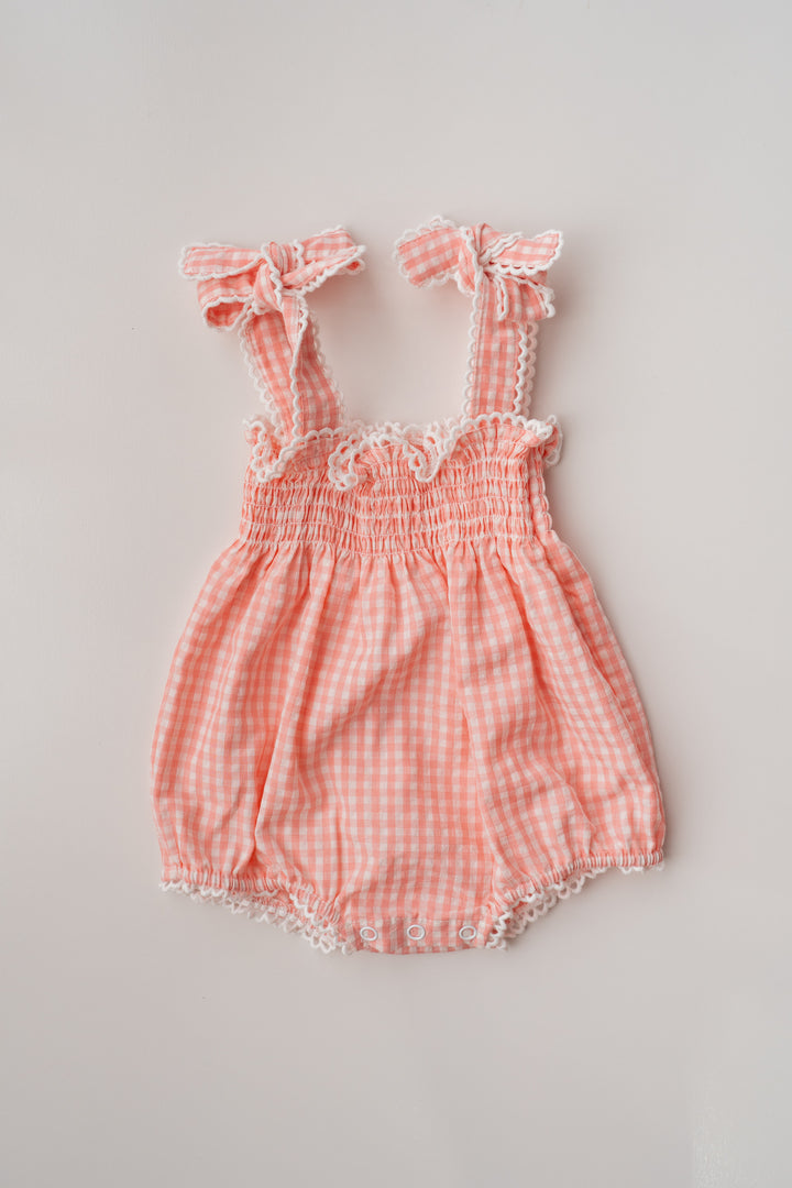 Tie Bubble Romper | Pink Gingham