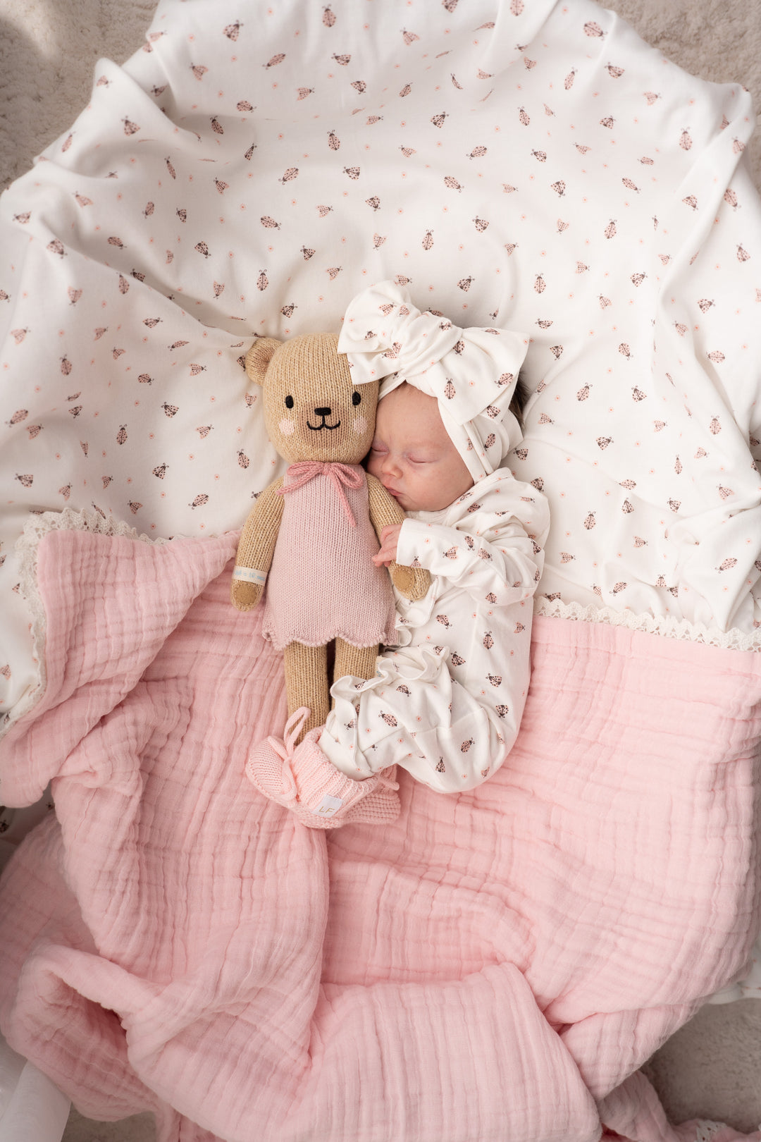 Frill Zip Romper | Pink Ladybug