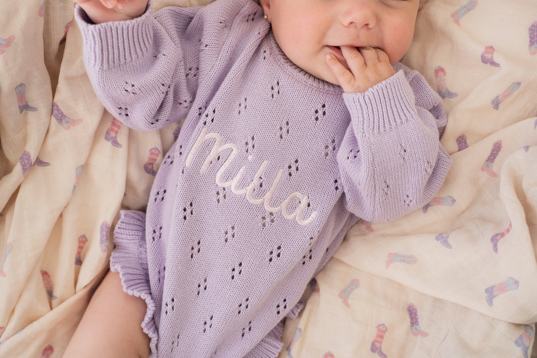 Frill Knit Pointelle Romper | Pastel Lilac