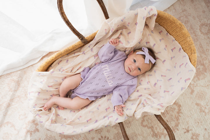 Frill Knit Pointelle Romper | Pastel Lilac