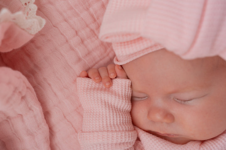 Frill Zip Romper | Baby Pink Waffle