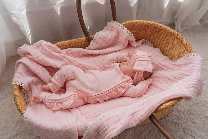 Frill Zip Romper | Baby Pink Waffle