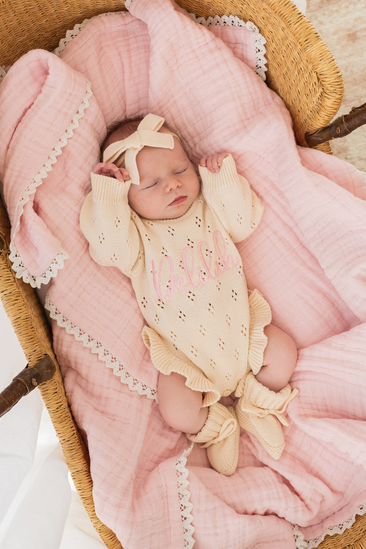 Frill Knit Pointelle Romper | Cream