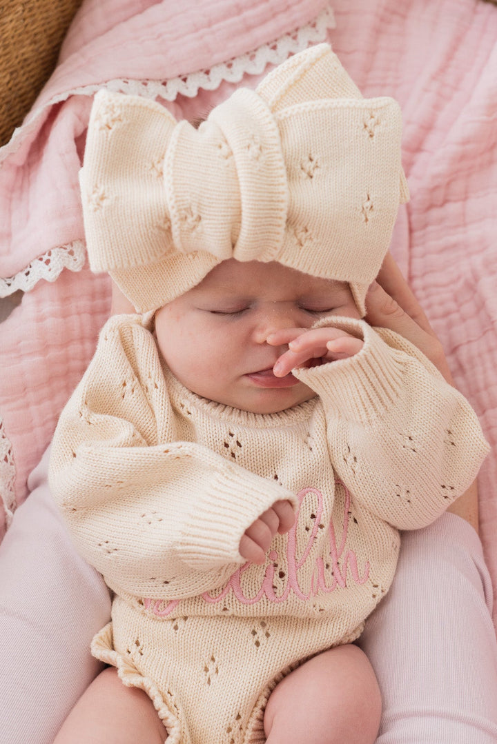 Knitted Oversized Topknot | Cream Pointelle