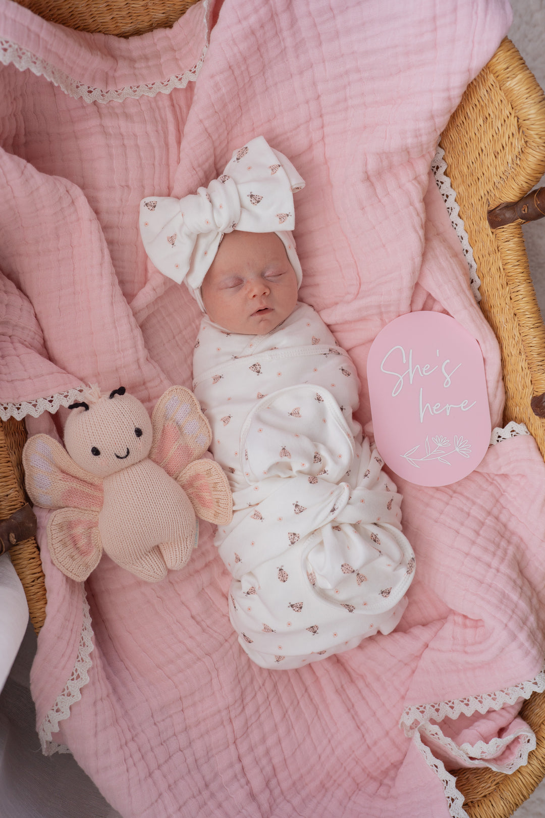 Swaddle Set | Pink Ladybug