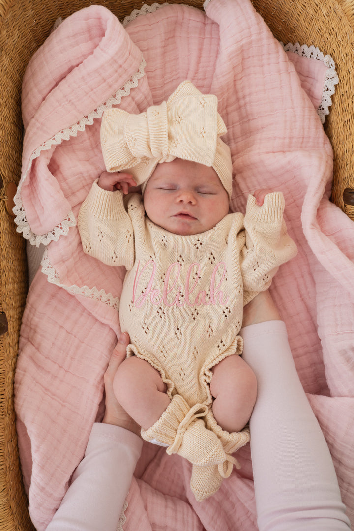 Frill Knit Pointelle Romper | Cream