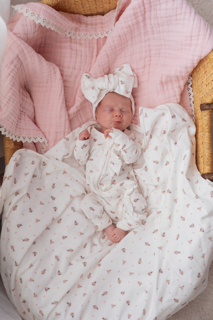 Frill Zip Romper | Pink Ladybug