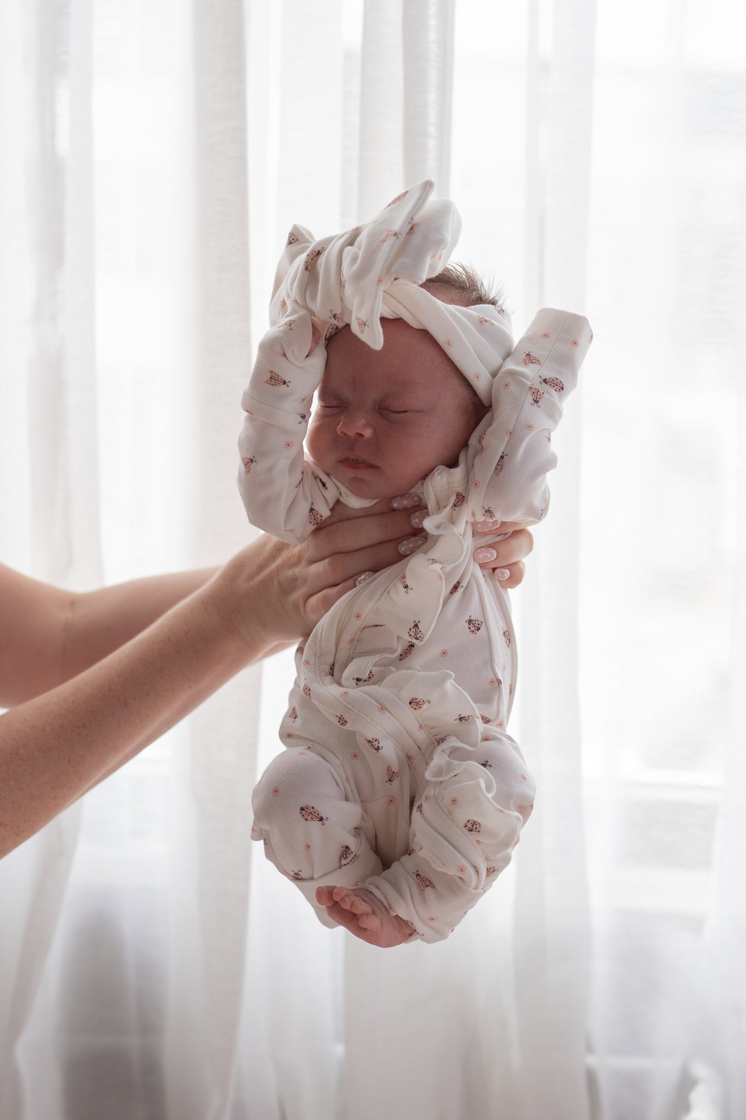 Frill Zip Romper | Pink Ladybug