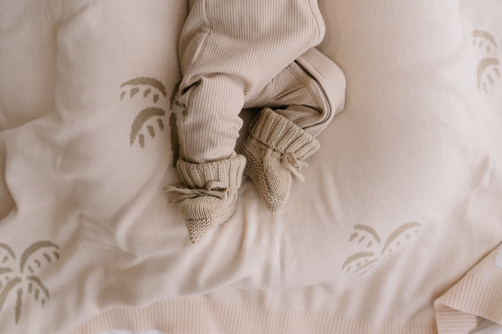 Knit Blanket | Palms Khaki & Cream