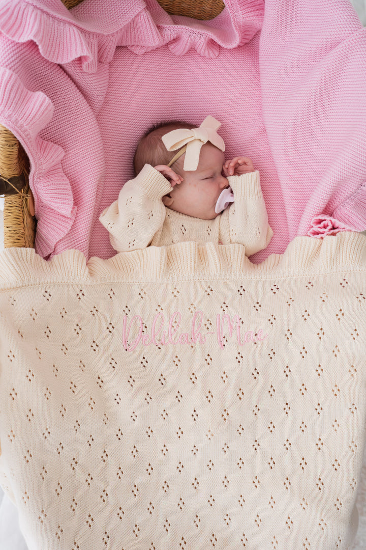 Frill Knit Blanket | Cream Pointelle
