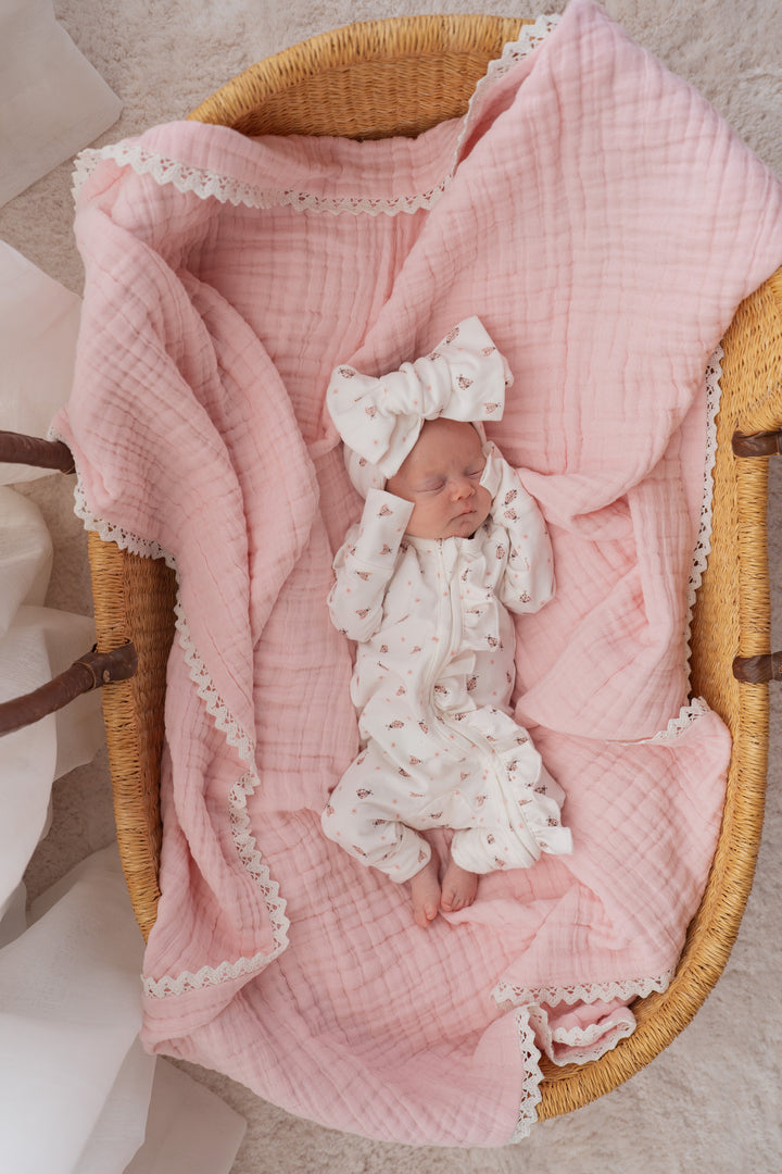 Frill Zip Romper | Pink Ladybug