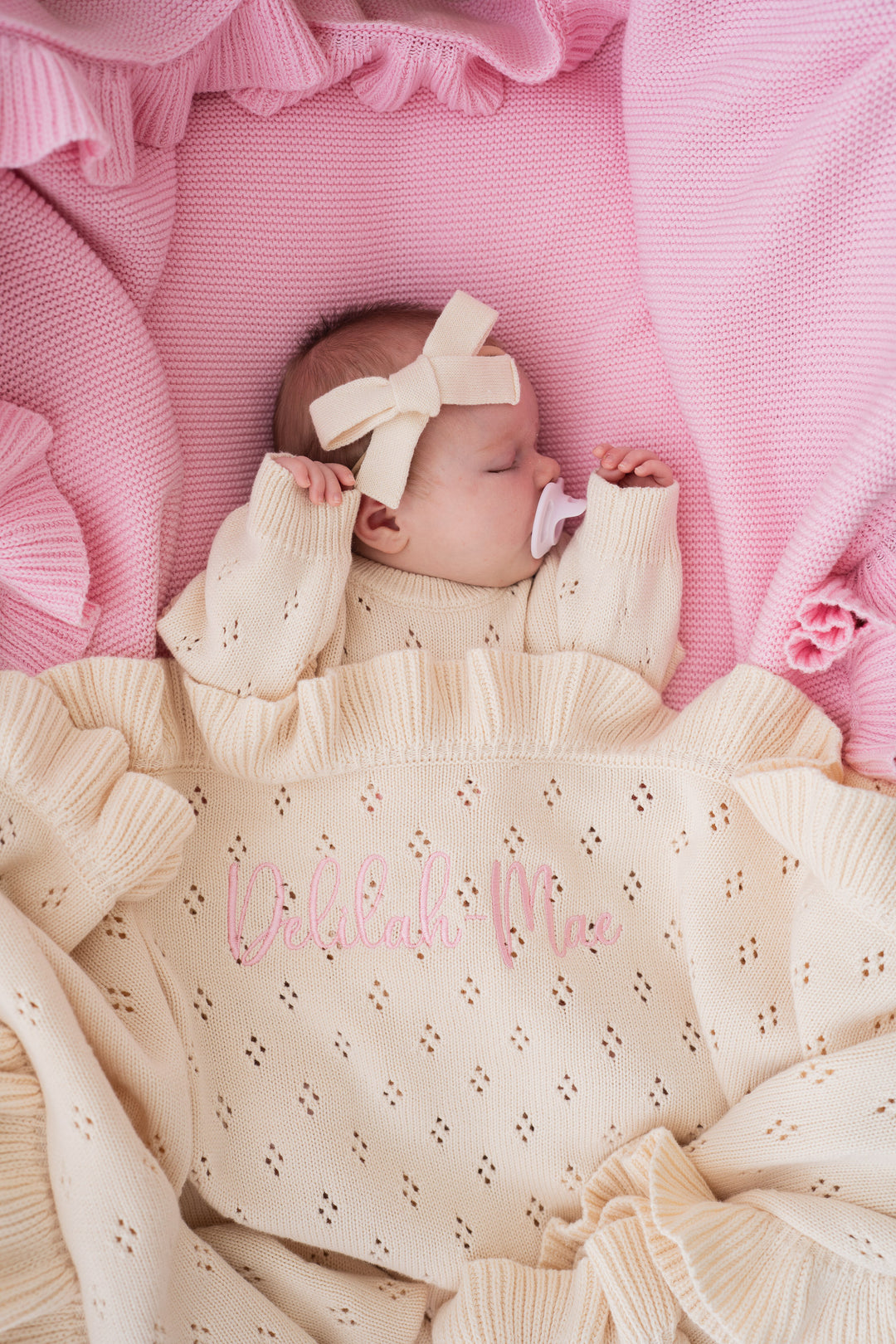Frill Knit Blanket | Cream Pointelle
