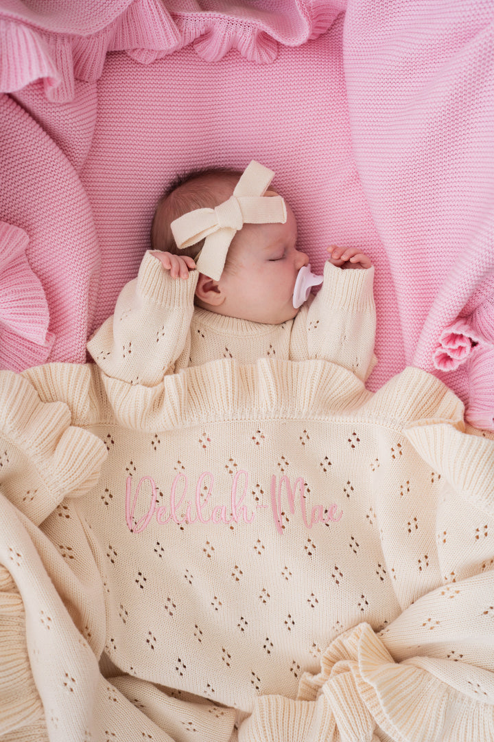 Frill Knit Blanket | Cream Pointelle
