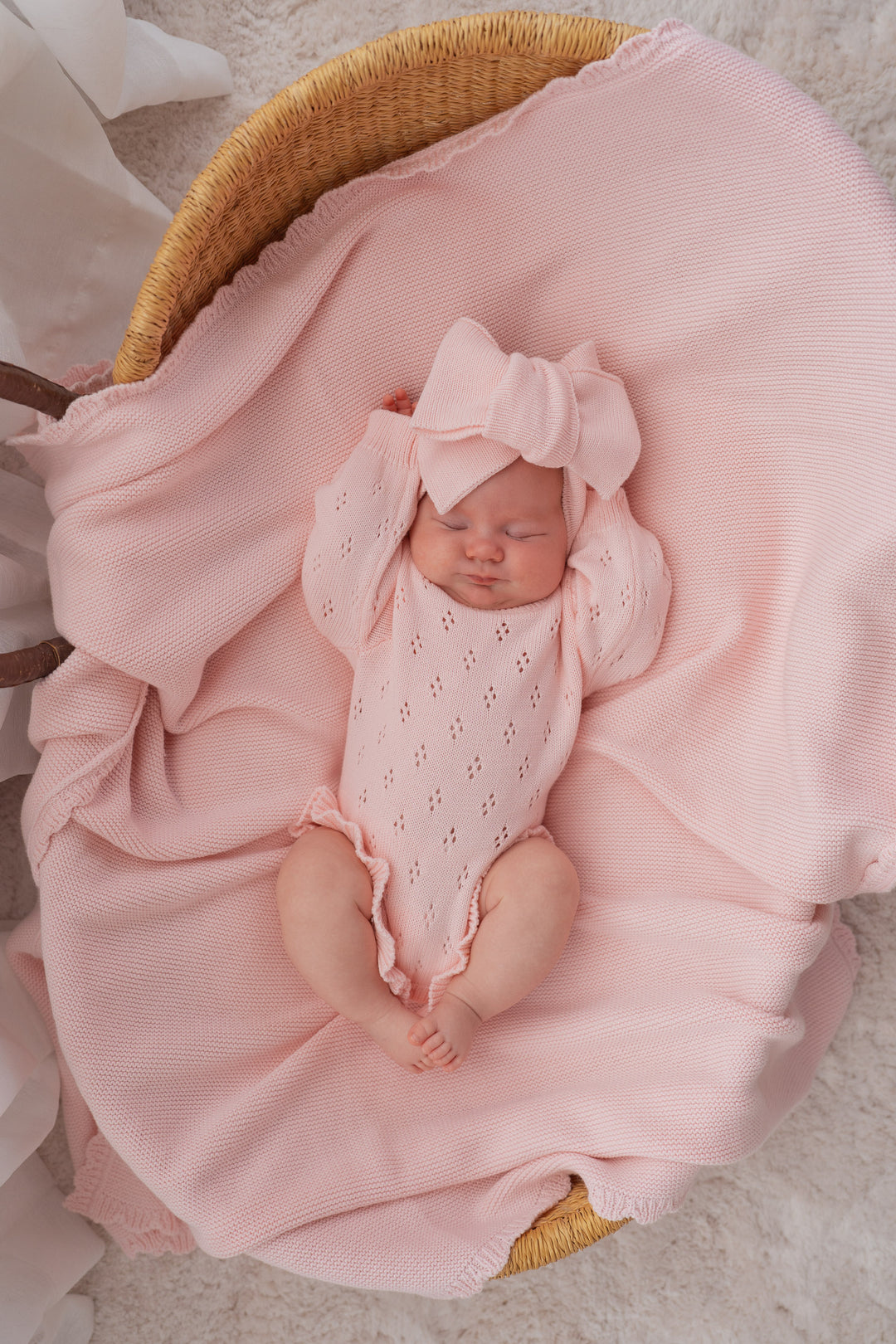 Frill Knit Pointelle Romper | Baby Pink