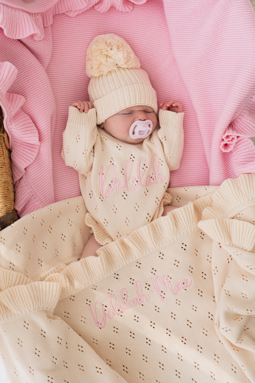 Frill Knit Blanket | Cream Pointelle
