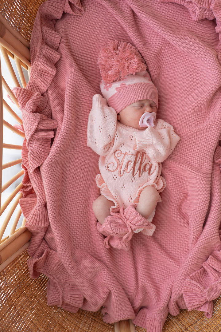 Frill Knit Blanket | Strawberry