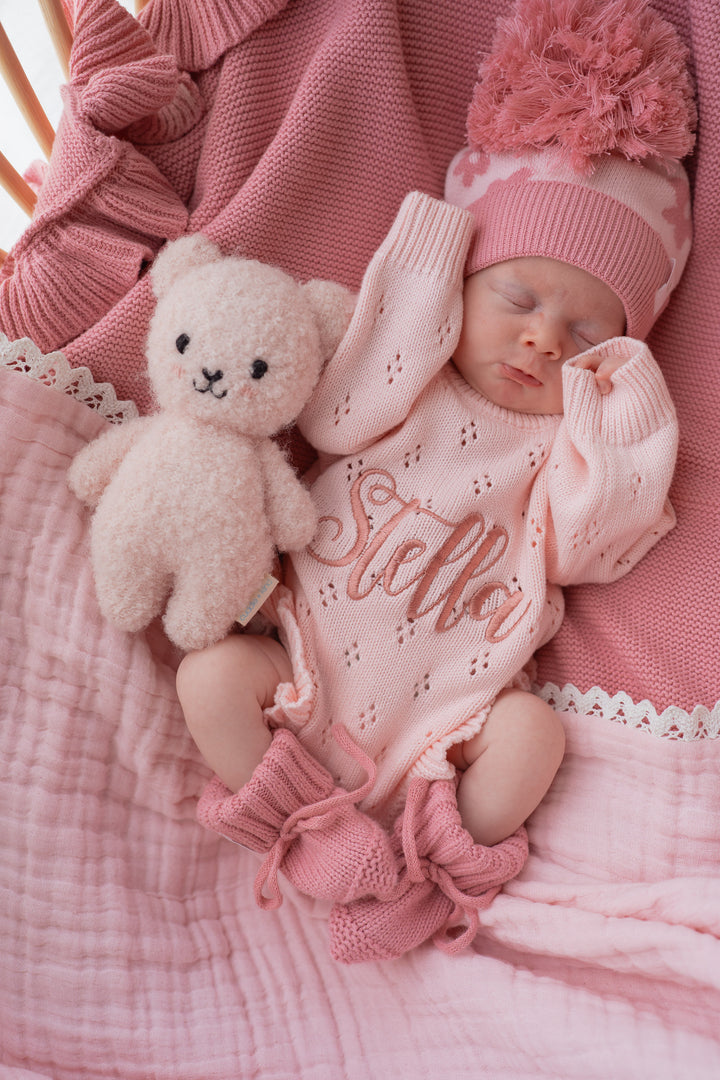 Frill Knit Pointelle Romper | Baby Pink