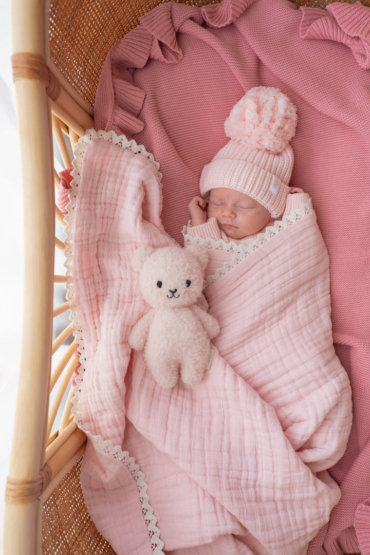 Gauze Lace Blanket | Baby Pink