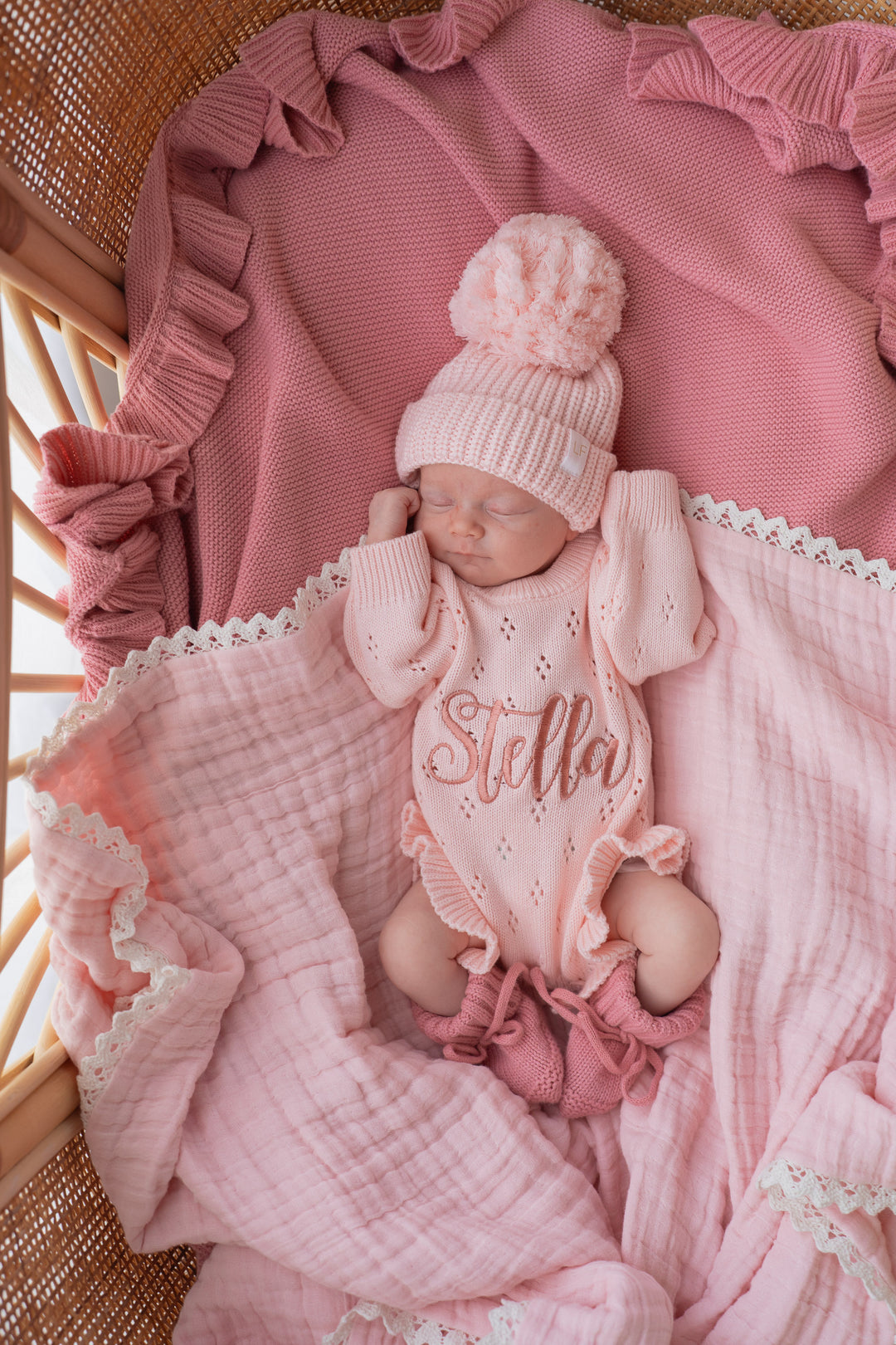 Frill Knit Pointelle Romper | Baby Pink