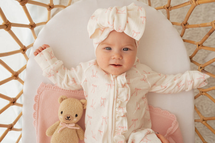 Essential Frill Zip Romper | Pink Bows