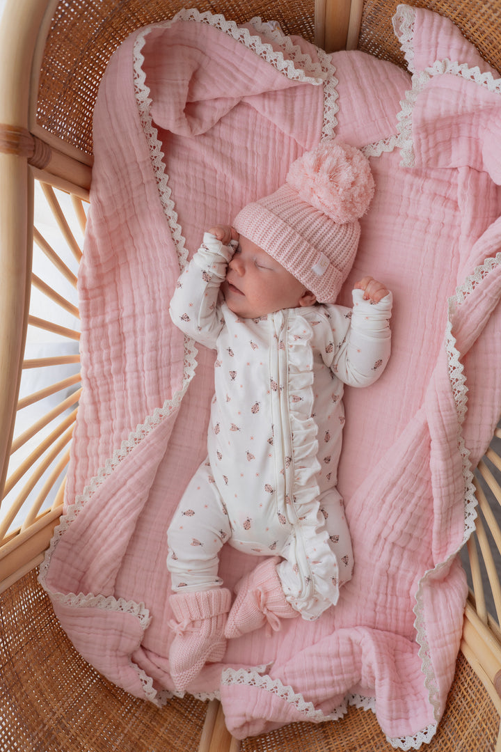 Frill Zip Romper | Pink Ladybug