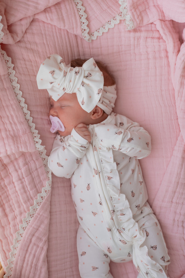 Frill Zip Romper | Pink Ladybug